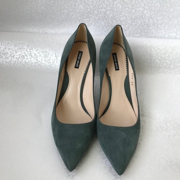 Giorgio Armani Pointed Toe Green Suede Heels Size EU 39 Made in Italy Pre-Owned - Picture 3 of 16
